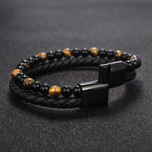 Bracelet en Cuir Panthère Noire